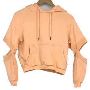 NDLSS neon orange open elbow hoodie